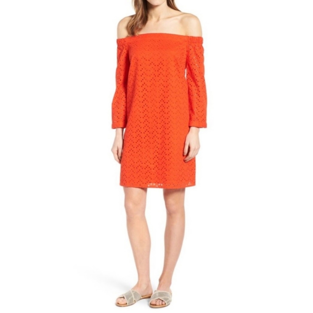 Halogen Orange Eyelet Off-the-Shoulder Shift Dress - Size XL Petite